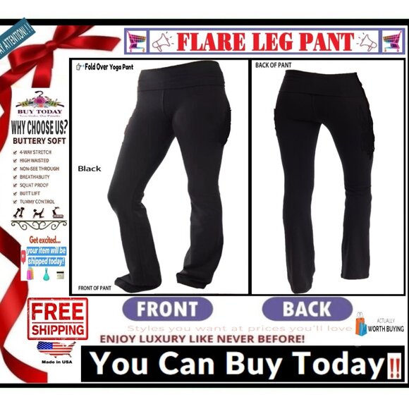 📢 BULLY High Waist➕🆒 LEGGING PANT Fold Over FLARE LEG Solid Stretch💸BUY NOW‼️ - Picture 3 of 16